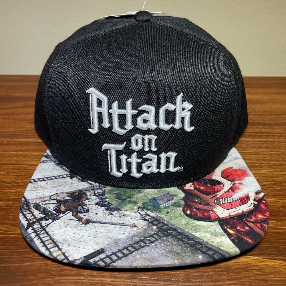 Attack On Titan Snapback Hat BioWorld Sublimated Bill Adjustable Cap Black New